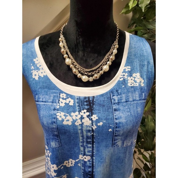 SHEIN Women's Blue Polyester Scoop Neck Sleeveless Knee Length Dress Size Large - Picture 2 of 10